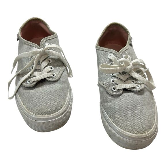 Vans Shoes - Vans Low Top Canvas Sneakers Gray Linen Look Women’s Size 7 Lace Up